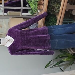 NWOT, Karen Scott, Eggplant Purple Crew neck Chenille Sweater, Size Medium